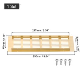sourcing map Air Vents Cover, 1Pcs 250 x 80mm - Aluminum Alloy Mesh Air Return Vent Cover, Rectangle Louvered Ventilation Grille for Shoe Cabinet Wardrobe (Gold)