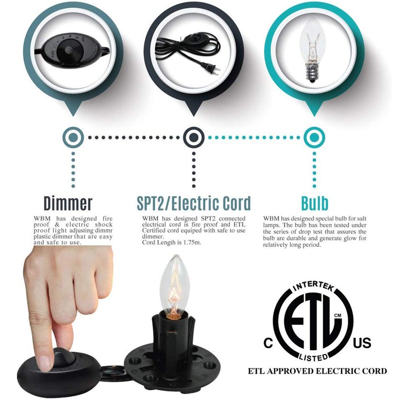 Himalayan Glow C01-2-2PK Himalayan Salt Lamp Cord Replacement with Dimmer