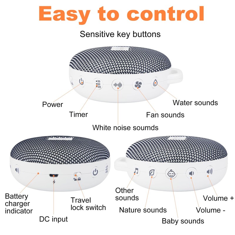 BIGMONAT Portable White Noise Machine with 36 Natural Soothing Sounds
