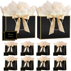 THIXY Geschenktüten, mittelgroß, 32 cm, extra große Geschenktüten für Geschenke, große Papiertüte mit Seidenpapier, 32 x 25 x 10 cm, Hochzeit, Geburtstag, Party, Brautjungfer, Geschenktüte für