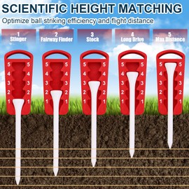 FOWSRHRG 2 in 1 Golf Tee Height Tool & Golf Tee Holder Set, Adjustable Golf Training Aid with 5PCS Golf Tees and Keychain, Precision Tee Height Setter for Consistent Swings (Red)