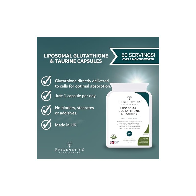 Liposomal Glutathione & Taurine | Bioavailable Highly-Absorbable L-Glutathione + L-Taurine