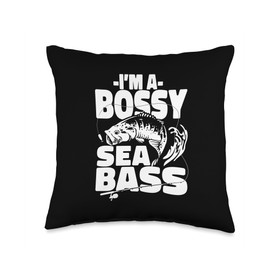 I'm A Bossy Sea Bass Fisherman Bass Fishing Sport Fishing Throw Pillow