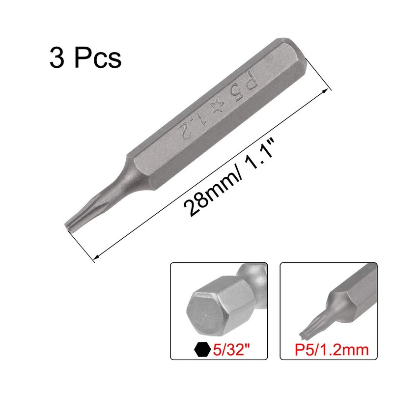 uxcell Screwdriver Bits 3pcs 5/32 Inch Hex Shank Star-Shape P5/1.2mm