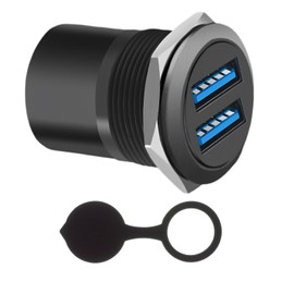 EGOCHALLENGER High-Speed Dual USB 3.0 Panel Mount Adapter with Round Threaded Connector and Waterproof Dust Cover, 2 Female to 2 Female Ports, Fast 5Gbps Data Transfer, 5V 2A Charging (Black)