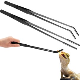 Lasnten 2 Pack 15 Inch Exra Long Stainless Steel Reptile Feeding Tongs with Rubber Tip