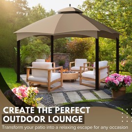 Flexzion 10x12 Gazebo Canopy Replacement Top (Beige) - Fits for Lowe's Allen Roth Gazebo GF-12S004B & TPGAZ17-002 - Easy to Install Cover to Revamp Your Home Gazebo and Outdoor Space