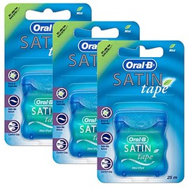 3 x Wide Satin Tape 25m Dental Waxed Mint Floss Oral Care Clean Fresh Teeth