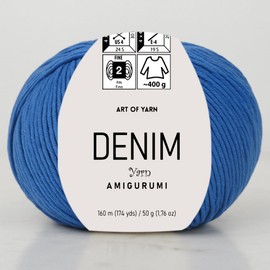 Denim Amigurumi Yarn Art 55% Cotton 45% Poliacrylic 50g 174 Yds Soft Smooth Sport Fine (2) for Crocheting Knitting Blankets Baby Garments More Colors (Denim Blue, Pack 1)