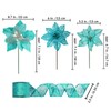 Winlyn 26 Set 3 Style Christmas Teal Glitter Poinsettia Flowers