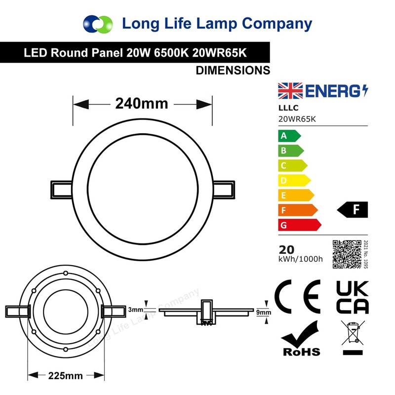 Recessed LED Ceiling Panel Light Round 20w Cool White 6500k