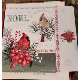 Lang 2 LANG Classic Linen NOEL CARDINALS Christmas Card+Envelop Susan Winget Art