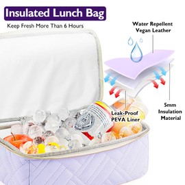 GLORIEROO Lunch Box Bag Women Girls - Double Deck Vegan Leather Insulated Waterproof Leakproof Cooler for Work Travel Picnics - Back to School Teacher Mothers Day Christmas Birthday Gifts