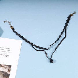 Inilbran Boho Layered Lace Necklace Vintage Velvet Clavicle Chain Collar Black Pearl Pendant Choker Gothic Lace Collar Chain Jewellery for Women and Girls