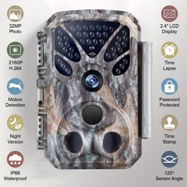 BlazeVideo 4K 32MP Wildlife Camera with Motion Sensor Night Vision, 120° Wide Angle Night Vision Camera, 0.1s Fast Trigger Speed Wildlife Camera, IP66 Waterproof Hunting Camera for Surveillance