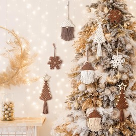 Cinnvoice 9 Pcs Boho Christmas Tree Hanging Ornaments Knitted Boho Christmas Tree Decorations Gnome Rustic Farmhouse Christmas Decor Macrame Handmade Knitted Boho Gnome Ornament for Holiday Hanging