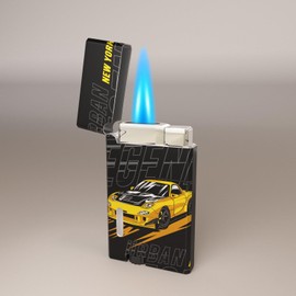 MKWGZPGW Yellow Car Windproof Butane Jet Torch Lighter,Funny Cool Lighters,Adjustable Jet Flame Torch,Refillable,Grill BBQ Candle Camping(Without Gas)