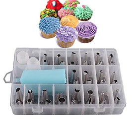 Jatidne 24 Pieces Piping Bags and Nozzles Cake Decorating Kit Icing Bags and Nozzles Stainless Steel Flower Piping Nozzle Set