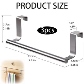3 Pcs Over Door Towel Rail, Silver Towel Rail, Over The Door Towel Rail, Towel Holder, Tea Towel Rail, No Drilling For Kitchen Bathroom For Cupboard Drawer Cabinet, Kitchen And Bathroom (23.5cm)