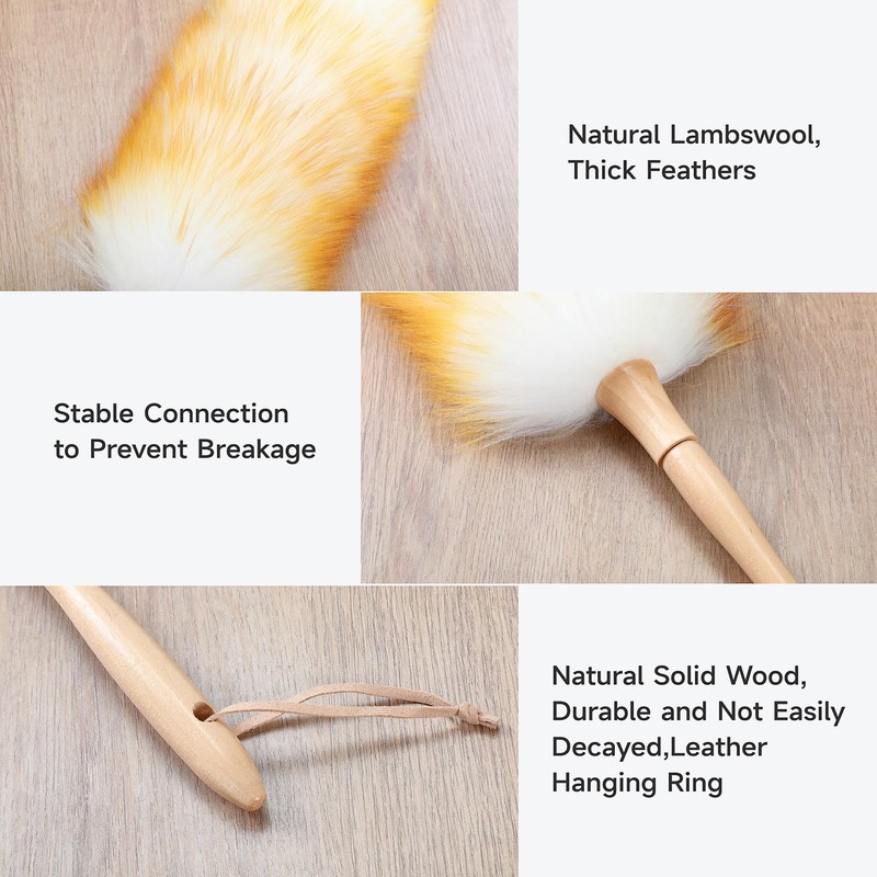 ONESIMUS 2 Pack Lambswool Dusters Fluffy Handheld Natural Feather Duster,
