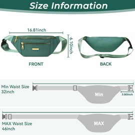 Bum Bag for Men and Women, Stylish Adjustable Belt Bag, Casual Waist Bag with 3 Zip Pockets for Cycling, Jogging, Hiking, Camping, Outdoor Sports, Green, Waist bag