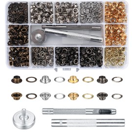 400 Pieces Eyelet Tool Set, Eyelet Set, Copper Tarpaulin Eyelets, Metal Eyelets Discs in 4 Colours with 3 Pieces Tool for Shoes, Leather Bags, Clothing, DIY Crafts (5 mm)