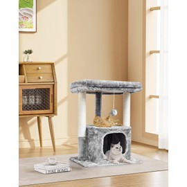SYANDLVY Cat Tree for Indoor Cats Large Adult, Modern Activity Tower with Scratching Posts, Condo with Plush Perch, Climbing Stand with Spring Ball for Play, Grey