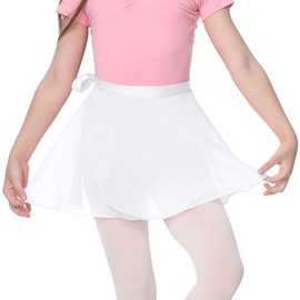 Durio Girls Ballet Skirt Chiffon Wrap Dance Skirt with Adjustable Ballerina Dance Clothes for Toddler Teens White X-Large