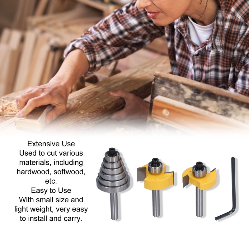 Router Bit 1/4in Shank Multi Grooved with 6Pcs Bearing 1/8in
