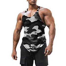 Esobo Men's Camo Tank Tops Gym Stringer Bodybuilding Tank Top Muscle Shirts (Camo White,X-Large)