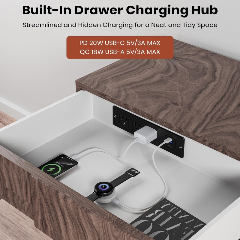 Recessed Furniture Drawer Outlet with 3 Fast-Charging USB Ports &
