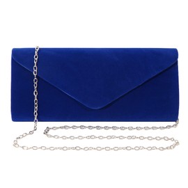 Clutch Purses Evening Bag for Women Party Prom Black-Tie Events Velvet Handbag Shoulder Cross Body Bag With Detachable Chain (Royal Blue)