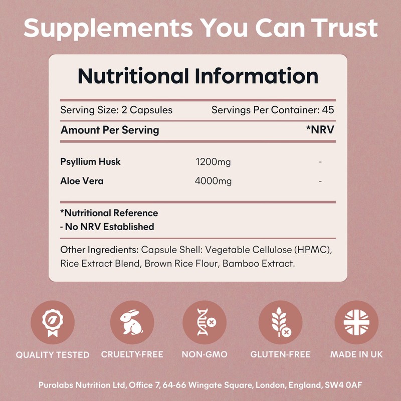 Purolabs Psyllium Husk Complex - High Purity 99.9% Fibre Supplement