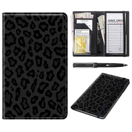 Server Book for Waitress,Cute PU Leather Server Books Organizer with Zipper Pocket,Black Waitress Book Fit Server Apron,Black Leopard