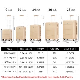 Hanke 24 Inch Checked Luggage with Spinner Wheels Hard Shell Suitcases Lightweight Travel TSA Luggage for Women Men Medium Suitcase(Cuba Sand)
