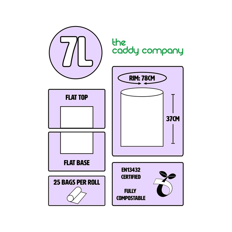 The Caddy Company 7 Litre (7L) Compostable Caddy Bin Liners,