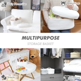 Sea Team Oval Cotton Rope Storage Basket with Lid, Lidded Woven Storage Bin, Nursery Storage Container, Diaper Caddy, Baby Shower Basket, Box, Organizer, 15 x 11 x 6.5 Inches (Medium, White)