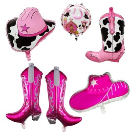 Bvoswny 8 Pcs Western Themed Party Balloons Include 4 Pcs Cowgirl Boot Balloons and 4 Pcs Cowgirl Hat Foil Balloon，