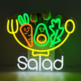 ENUOLI Salad Neon Sign for Vegetables Shop Decor, Food Business Signs for Home Kitchen Business Restaurant Buffet Vegan Shop Wall Decor Salad Neon Light Fresh Vegetables Bakery Cafe, USB Powered Ultra Bright Dimmable(Salad)