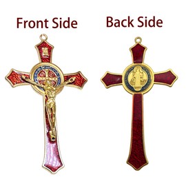 Saint Benedict Benedictine Red Enamel 4.7X2.7 Inch Protection Wall Crucifix Cross Catholic San Benito Medalla Prayer Decoration