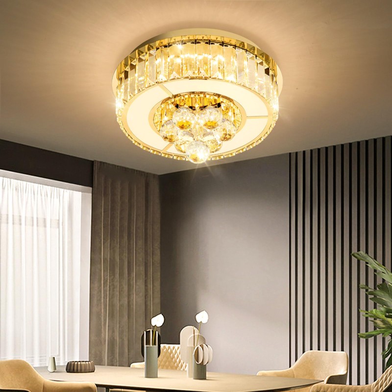 AFQEJG 11.8" Gold Modern Crystal Chandeliers for Dining Room LED