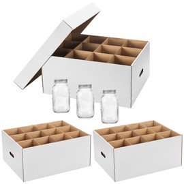 Menkxi 3 Pieces 32 oz Regular or Wide Mouth Mason Jar Storage Box Cardboard Canning Jar Storage Box with Handles and Dividers Stackable Containers for Storage and Moving(White Color)