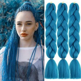 Sea Blue Synthetic Hair for Braiding, 24 Inches, 3 Packs, Easy Jumbo Braid, Pre-Stretched Extensions, Hair for Braiding, Braids Extensions, Braids Extensions