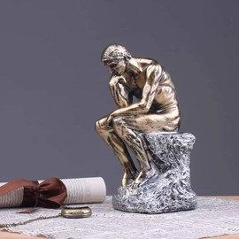 Lependor Rodin's The Thinker Inspired Decorative Statue, Fine Art Sculpture Male Nude Figure - Brown