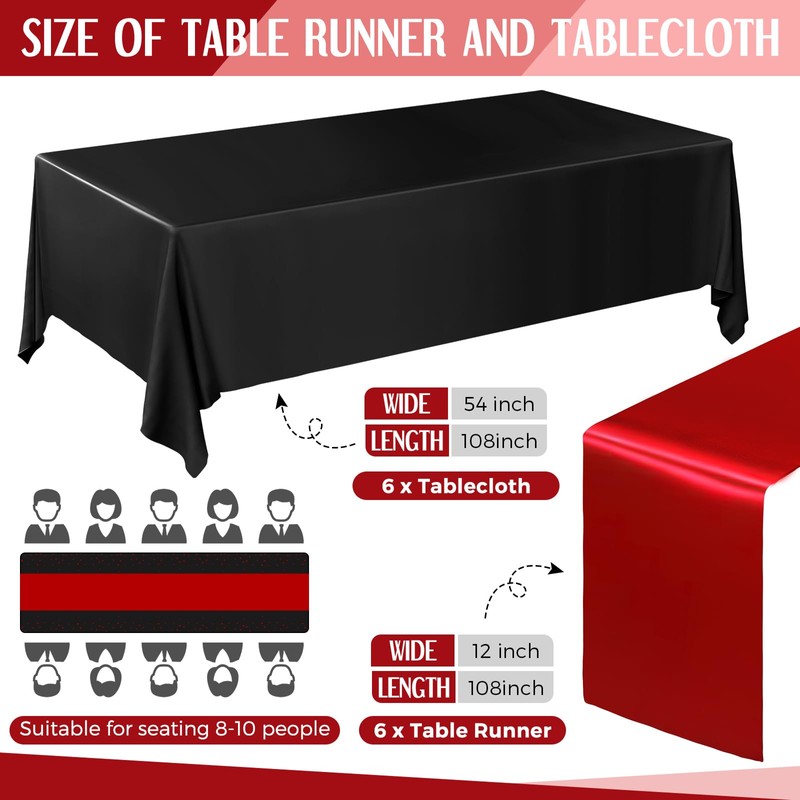 Tudomro 12 Pcs Black and Red Disposable Plastic Tablecloths and