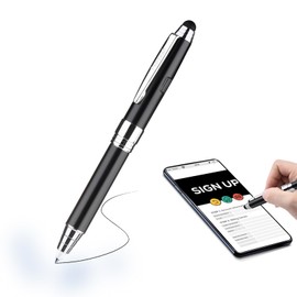 Lighted Tip Ballpoint Pen with Light for Writing in The Dark, Multi-Function LED Flashlight Pen with Stylus for Touch Screens, 0.7mm Black Ink Metal Pen -White