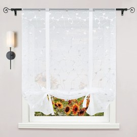 Delien Roman Blind with Rod Pocket, Transparent Roman Curtain with Bow, Roman Curtain with Silver, Electric Pattern, Short Scarves, Modern Kitchen Curtains, Window Curtain, W x H 80 x 140 cm, White