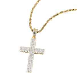 Cross Pendants Necklace For Men/Women Street Hip Hop Jewelry Gold-Plated/Platinum-Plated 18k, Medium, Stainless Steel, Cubic Zirconia