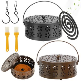 Mosquito Spiral Holder Made of Metal – Pack of 2 Movable Mosquito Coil Incense Burner and Mosquito Spiral Holder, Movable Incense Spiral Holder, Portable Metal Mosquito Coil Holder