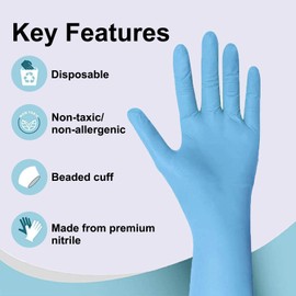 5R Nitrile Gloves,Disposable Gloves,No Latex,No Powder,Texture,Safe Working Gloves (Blue, XL (Pack of 100))